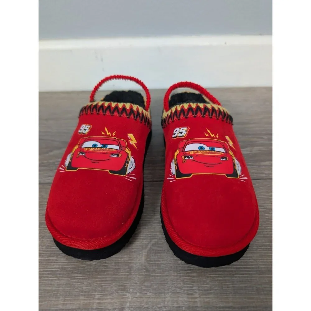 Disney Pixar Cars Lightning McQueen Kids Sz 11/12 Slippers Shoes Fleece Strap